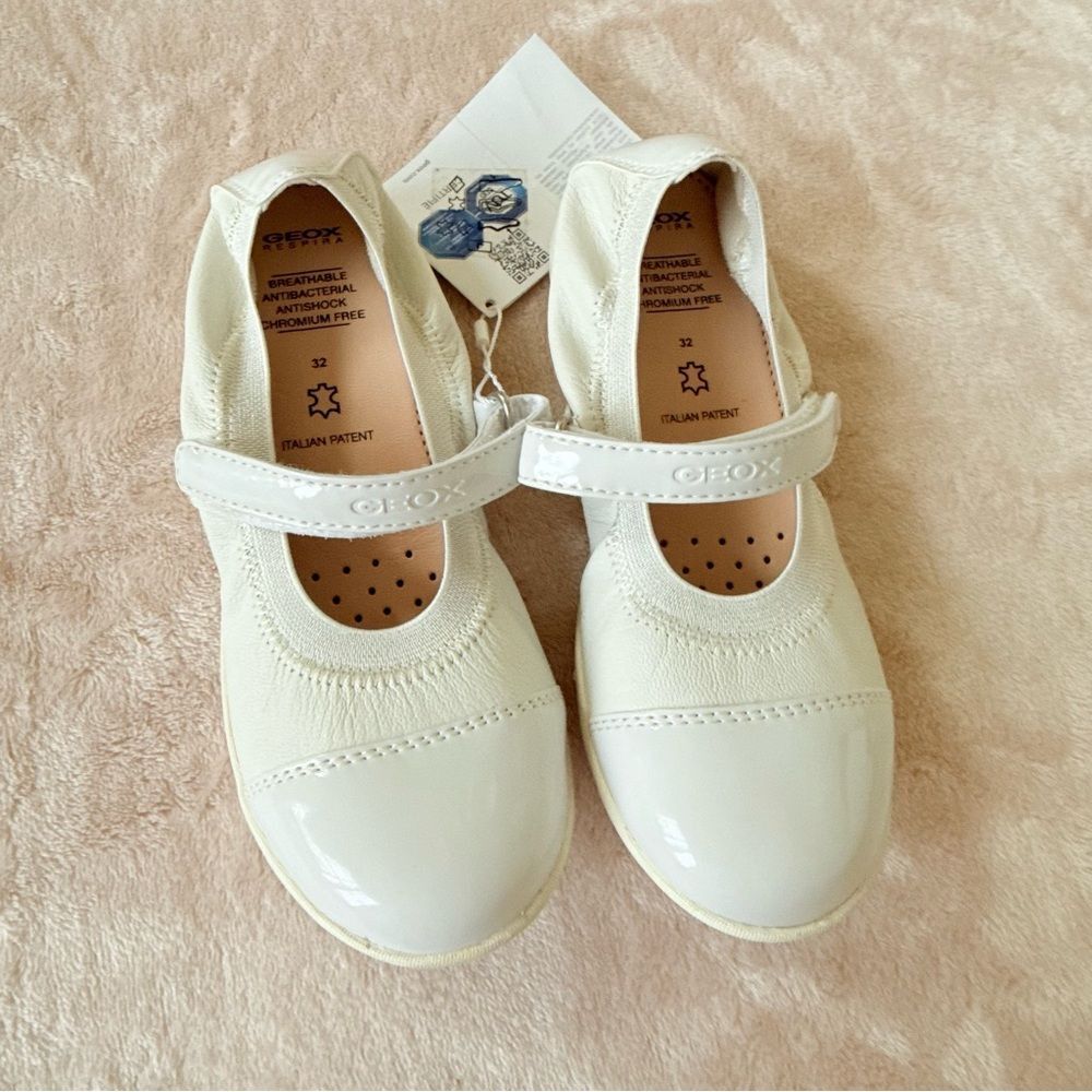 Geox Respira Girls Mary Jane Flat Shoes Antishock Leather Breathable White 1